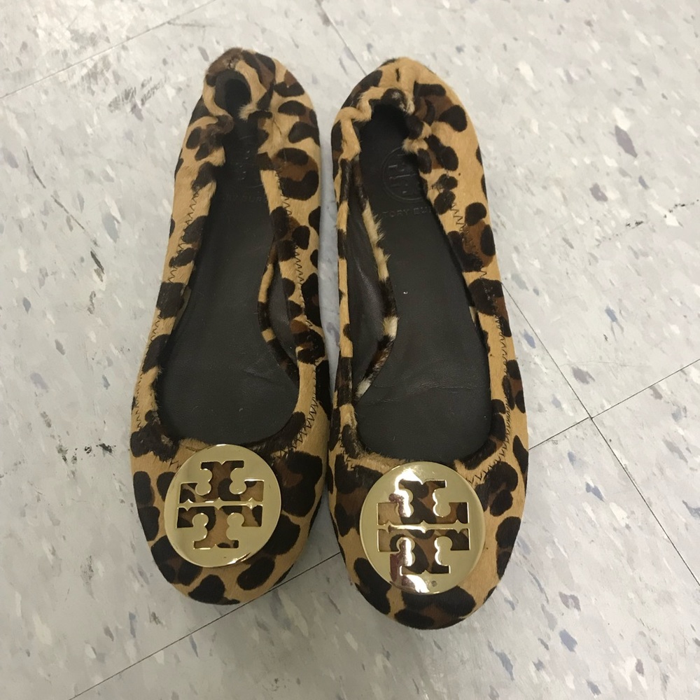 Tory Burch reva leopard flats size 7.5 rabbit fur